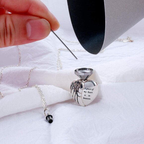 Sterling Silver Angel Wing Heart Urn Necklace Memorial Keepsake for Ashes - Picture 5 of 7
